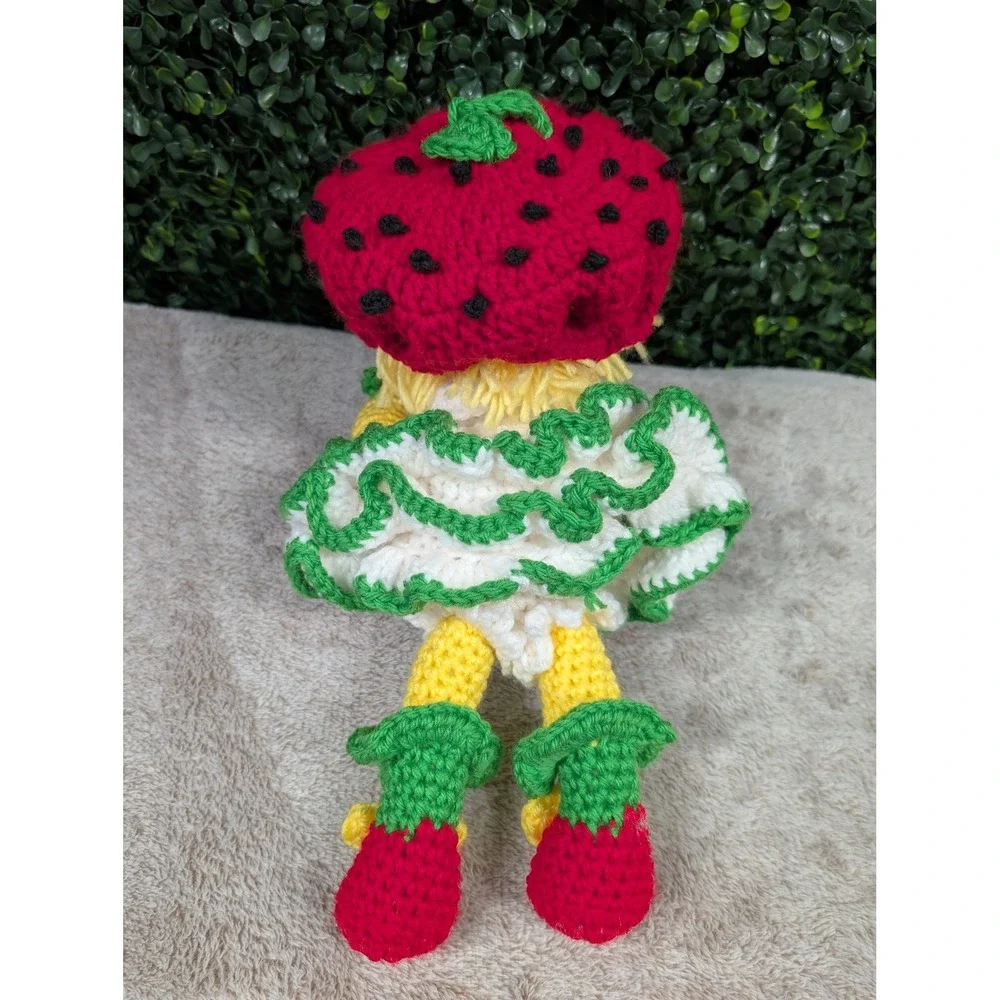 Handmade Crochet Strawberry Shortcake Inspired Doll Red Green Yellow Vinyl‎ Face